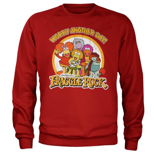 Fraggle Rock Officially Licensed Worry Another Day Sweatshirt (Red), Large