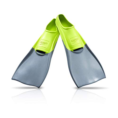 Speedo unisex Rubber Long Blade training swim fins, Yellow/Grey, XS - Youth Shoe Size 3-4 US