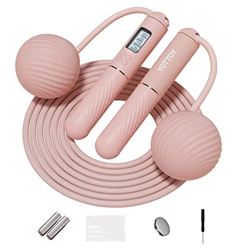 YOTTOY Cordless Jump Rope with Counter - Ropeless Jump Rope 2 In 1 with Large Cordless Ball-Weighted Jump Rope for Women with LCD Display and Tangle-Free-Ideal for Cardio, Crossfit, and HIIT Workouts