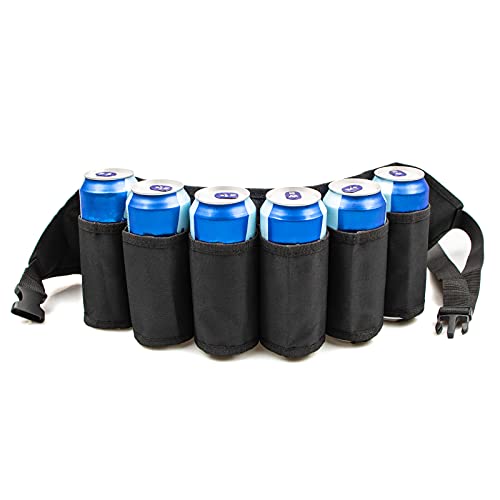 Adhafera Beer Belt, Adjustable 6 Pack Beer Belt Holder, Oxford Beer Waist Holder for Man, Women, White Elephant Game Ideas (black)