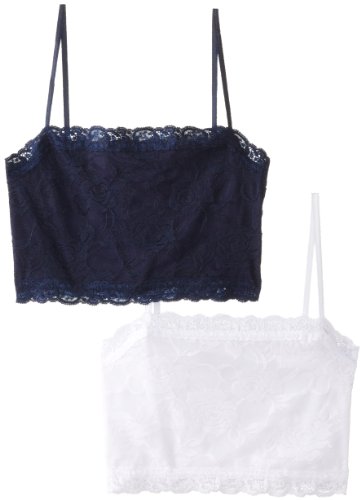 Pure Style Girlfriends Camiflage 2-Pack Lined Stretch Lace Half Camisole, Navy/White, Small