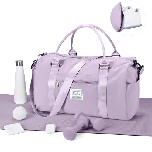 Gym Bag for Men with Shoes Compartment and Wet Pocket,Sport Swimming Yoga Backpack,Waterproof Travel Duffel Bag Small Carry on Bag Overnight Weekender Bags Personal Item Bag for Airlines Light Purple
