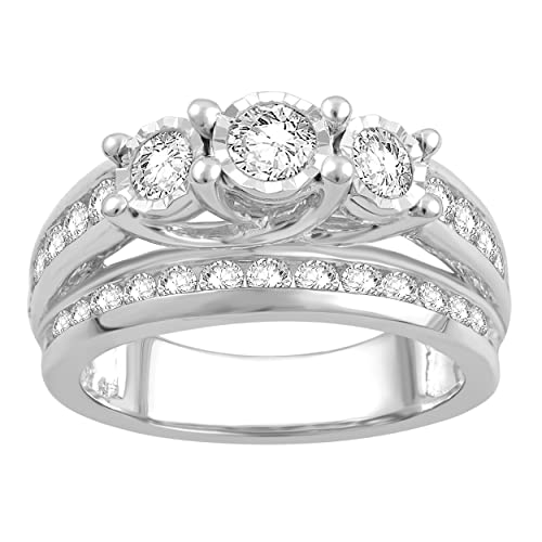 La4ve Diamonds 2.00 Carat Diamond, Channel and Prong Set 10K White Gold 3-Stone Miracle Diamond Wedding Ring (I-J, I2-I3) Real Diamond Rings For Women | Gift Box Included (Size-8)