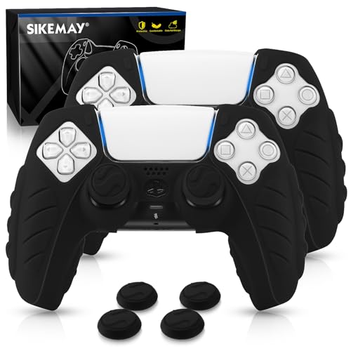 SIKEMAY PS5 Controller Cover, 2Pcs Anti-Slip PS5 Controller Skin with 4 Grips, Soft Silicone Protective Case for PS5 Controller, PS5 Controller Skin for DualSense Wireless Controller (Black)