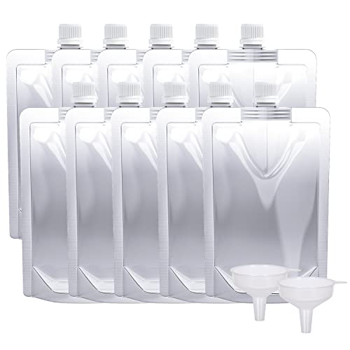 Keon Plastic Flasks - Reusable Drink Bags, Leak-Proof, BPA-Free for Travel, Outdoor Sports, Concerts, Events (8OZ - 10PCS + 2 Funnels)