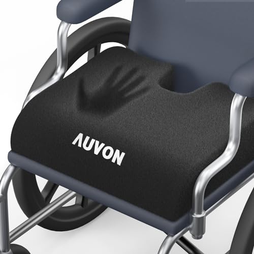 AUVON Wheelchair Seat Cushions (18'x16'x3') for Sciatica, Back, Coccyx, Pressure Sore and Ulcer Pain Relief, Memory Foam Pressure Relief Cushion with Removable Strap, Breathable & Waterproof Fabric