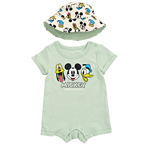 Disney Mickey Mouse Donald Duck Pluto Newborn Baby Boys Romper and Hat Green 3-6 Months