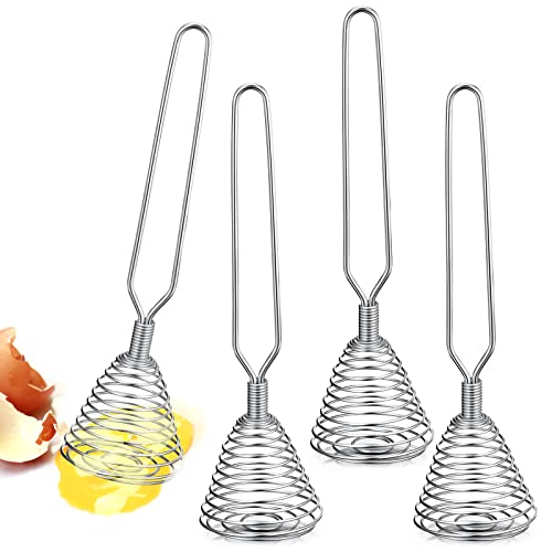 4 Pieces Stainless Steel Spring Whisk, 8.46 Inches Egg Whisk Hand Push Whisk Blender French Style Whisk Wire Whisk for Egg Beater Kitchen Utensil for Blending Whisking Beating and Stirring