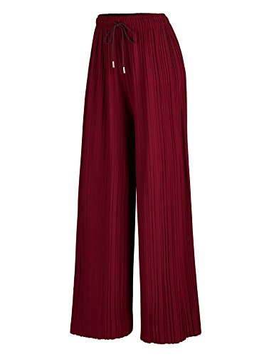 MBJ WB1484 Womens Pleated Wide Leg Palazzo Pants with Drawstring Plus Wine X-Large