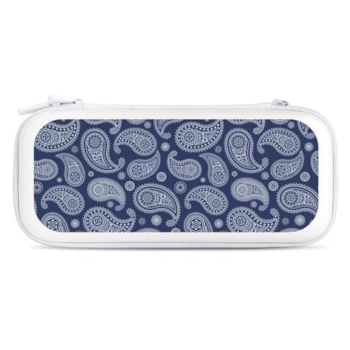 Blue Paisley Bandana Portable Protective Shell Compatible with Switch Case Wristlet Travel Bag with 15 Game Cartridges White-Style-6, 26.5x12x3.5cm