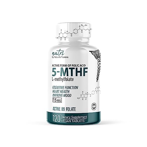 Nutri 5-MTHF L Methylfolate 15MG - 4 Month Supply, 120 Vegan Tablets - Methylated Folate Supplement - Cognitive Function, Heart Health, Prenatal Support - Methylated Folic Acid, MTHFR Supplement…