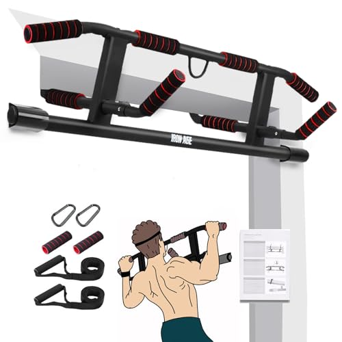IRON AGE Pull Up Bar For Doorway - Pullupbar With 2024 Enhanced Smart Hook Angled Grip Home Gym Exercise Equipment US Patent (Fits Almost All Doors)