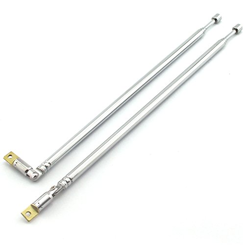 E-outstanding 1 Pair AM FM Radio Universal Antenna, 62.5cm 24.6' Length 4 Section Telescopic Stainless Steel Replacement Antenna Aerial for Radio TV