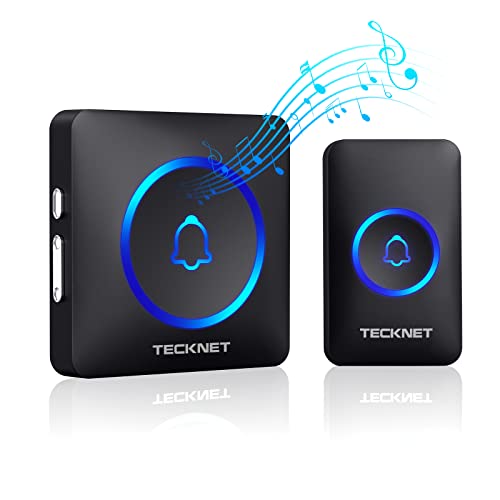 TECKNET Wireless Doorbell, Doorbell for home, Waterproof Door Chime Kit Operating over 1300 feet,Wireless Doorbell Battery Powered with 60 Chimes & 5 Volume Levels, 1 Push Button LED Flash