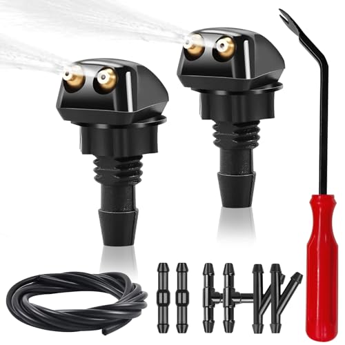 xbrtaia 2 Pack Front Windshield Washer Nozzles Including Adapters and Hoses, Front Windshield Washer Nozzle kit,Windshield Washer Nozzles Wiper Spray.