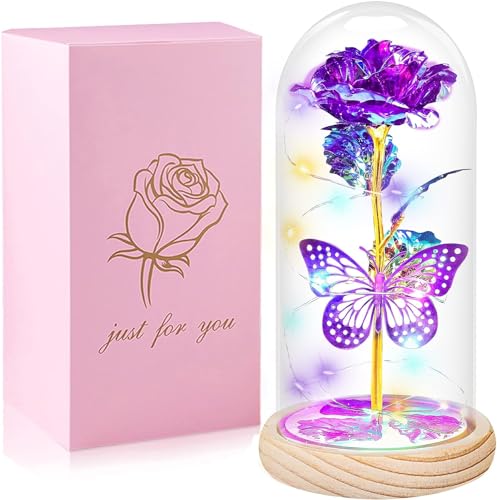 Mothers Day Rose Gifts for Mom Flowers Gifts For Women,Birthday Gifts for Women,Mother Day Roses Gifts from Daughter Son,Purple Butterfly Flowers Gifts for Mom,Sister,Her,Grandma,Wife,Anniversary