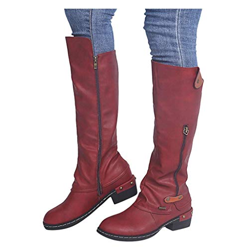 XHLEMON Women Vintage Victorian Gothic Mid Calf Height Boots Casual Lace up Thick High Heels Booties Winter Warm Shoes