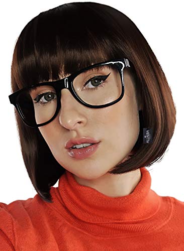 ALLAURA Brown Bob Wig Velma Wig and Glasses - Velma for Adult Women Velma Cosplay Flapper Wig With Bangs Compatible with Dora Wig | Velma Glasses Women | Compatible with Velma Wig