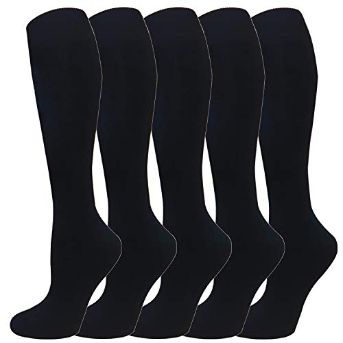 Warm Knee High Socks for Women&Men-Thermal Cotton Socks for Hiking,Work,Winter(5 Black Pack Women) One Size