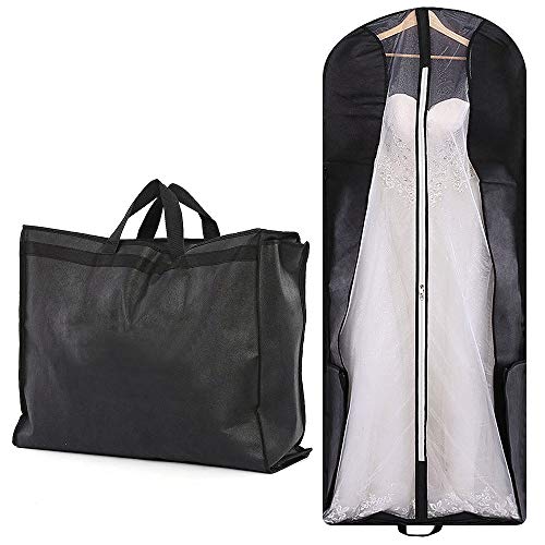 70' Bridal Wedding Gown Garment Bag Extra Large Foldable Portable Travel Dress Cover Hanging Luggage with Pockets for Womens, 8' Gusseted Black