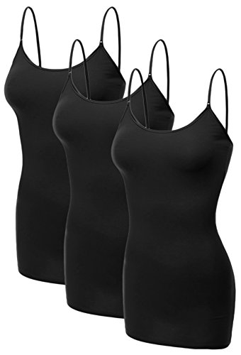 Emmalise Women's Basic Plus Size Long Camisole Cami Top Value Combo - 3Pk - Black, Black, Black, 3XL