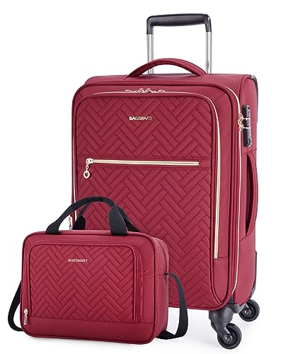 BAGSMART Carry On Luggage 20 Inch, Expandable Suitcase, Luggage with Duffel Luggage Airline Approved Rolling Softside Lightweight Suitcases with Front Pocket for Women Men, Carry-On Red