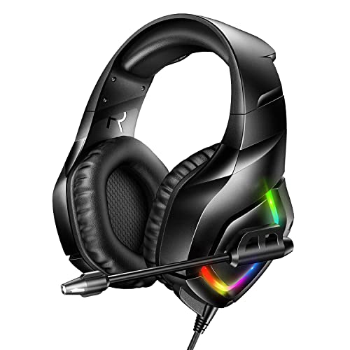 RGB Gaming Headphones, Noise Cancelling Mic Headphones Compatible with PS4, PS5, Xbox, PC, PS4, iMac,Laptop, 7.1 Surround Sound Ceiling Wired Headphones…