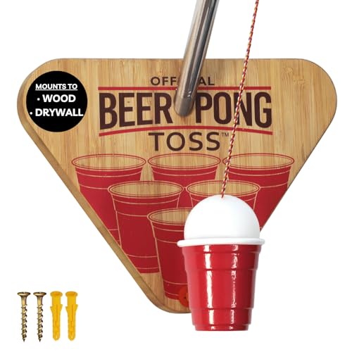 Ring Toss Game with Red Party Cup, Ball and String for Adults - Fun Garage and Party Play - Hook and Ring Wall Mounted Indoor and Outdoor Activity by Product Elevations