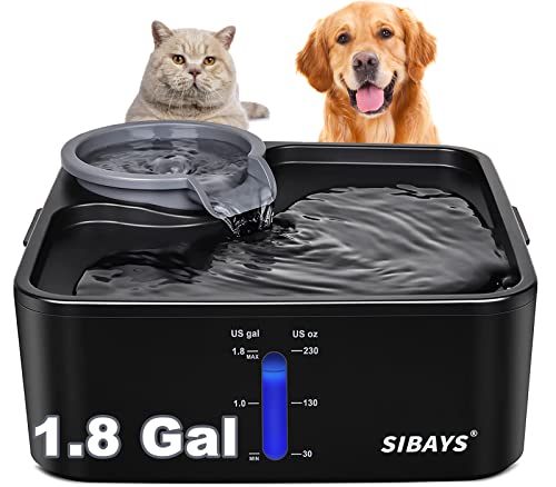 SIBAYS 230OZ 1.8GAL 7L Dog Water Fountain for Large Dogs, Medium Dogs and Cats Automaticlly Super Quiet,Pet Water Fountain for Cats,5 Layer Filter, Visible Water Reminder BPA-Free Material