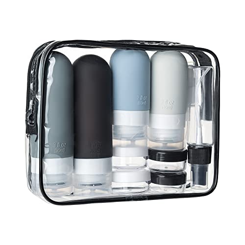 Depoza 16 Pack Travel Bottles Set - TSA Approved Leak Proof Silicone Squeezable Containers for Toiletries, Conditioner, Shampoo, Lotion & Body Wash Accessories (16 pcs/Black Pack)