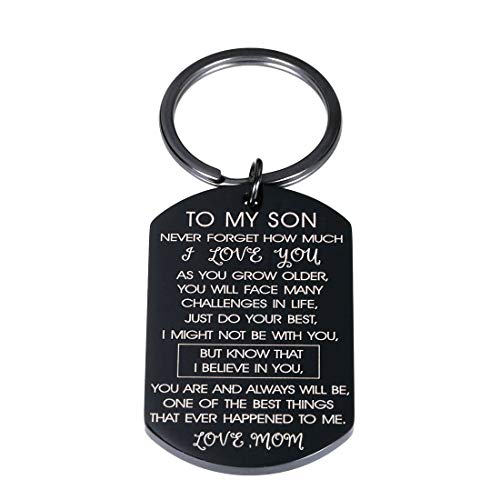 Son Gifts from Mom To My Son I Love You Keychain Gift for Him Boys Men Inspirational Quote Engraved Pendant Keyring Tags Present for Back To School Birthday Graduation Christmas Anniversary