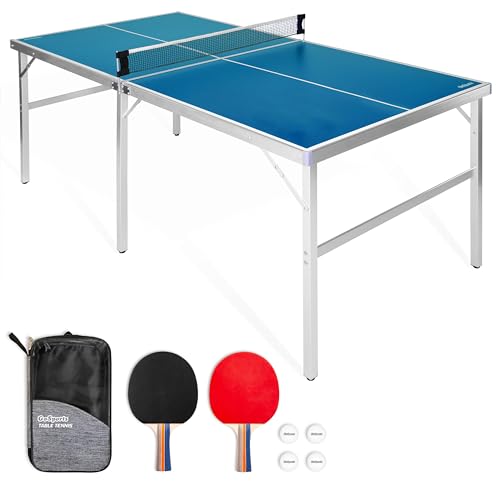 GoSports Mid-Size Table Tennis Game Set - Indoor/Outdoor Portable Game with Net, 2 Table Tennis Paddles and 4 Balls