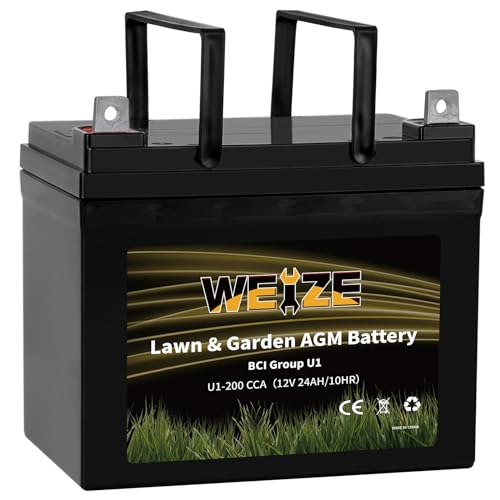 WEIZE Lawn & Garden AGM Battery, 12V 200CCA BCI Group U1 SLA Starting Battery for Lawn, Tractors and Mowers, Compatible with John Deere, Toro, Cub Cadet, and Craftsman