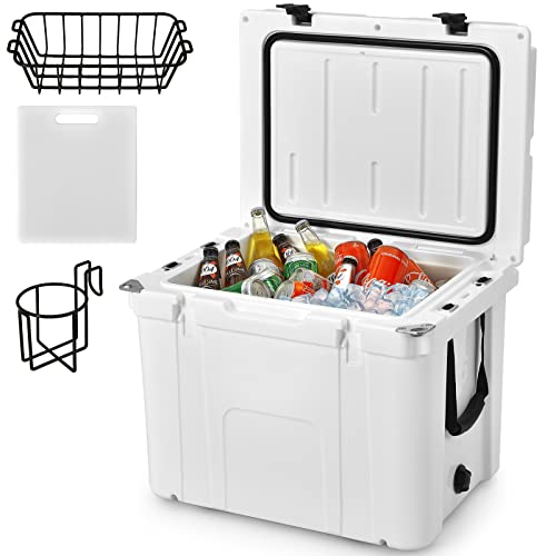Giantex 55 Quart Portable Ice Cooler, Heavy Duty Ice Chest, Removable Cutting Board Divider, Basket, Cup Holder, Fish Ruler, Bottle Openers, Camping Cooler for Beach Boat Fishing Hunting (55 Quart)