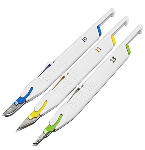 TIDI PenBlade Retractable Utility Knife, Blade Sizes 10, 11A, and 15 (Pack of 3) ― Stainless-Steel Hobby Knife ― Durable, Food-Safe Craft Knife Set for DIY Projects ― Craft Supplies (PB-NS3-MIX)