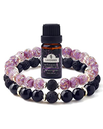 7 Chakra Bracelet Real Crystal Stone Beads Essential Oil Set Yoga Meditation Protection Lava Rock Jewelry Gifts for Women Men (7 Chakra purple)