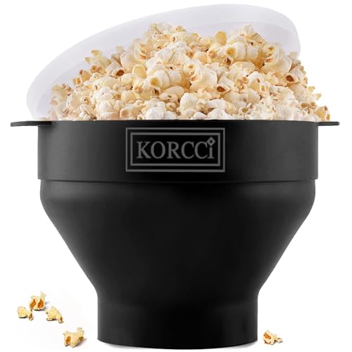 The Original Korcci Microwaveable Silicone Popcorn Popper, BPA Free Microwave Popcorn Popper, Collapsible Microwave Popcorn Maker Bowl, Dishwasher Safe - Black