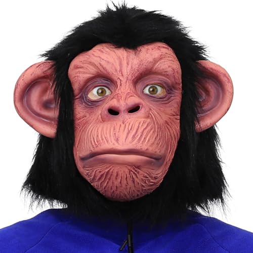 SANZHIGUO Monkey Mask Full Head Animal Mask for Halloween Costume Party Carnival Prop Latex Mask,Adult