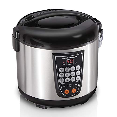 Hamilton Beach Digital Programmable Rice and Slow Cooker & Food Steamer, 20 Cups Cooked (10 Cups Uncooked), 14 Pre-Programmed Settings for Sear Sauté, Hot Cereal, Soup, Nonstick Pot, Stainless Steel