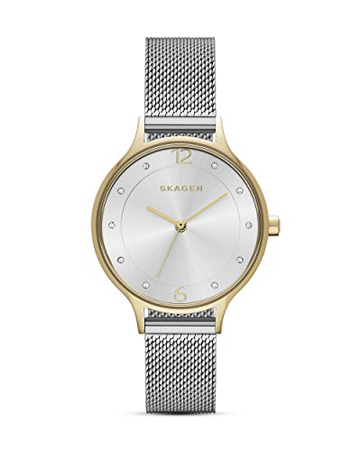Skagen Women's Anita Lille Three-Hand Silver and Gold Two-Tone Stainless Steel Mesh Band Watch (Model: SKW2340)