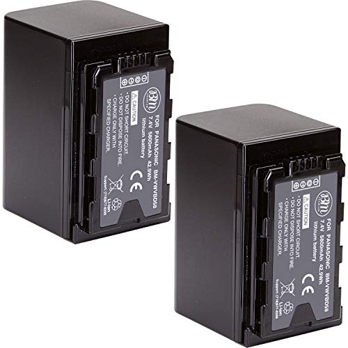 BM Premium 2 Pack of VW-VBD58 Batteries for Panasonic AG-VBR59, BGH1, HC-X1, HC-X1500, HC-X2000, AG-CX10, AG-CX350, AG-UX180, AG-AC30, AG-UX90, AG-DVX200, HC-MDH3E, AJ-PX270, AJ-PX230 Camcorders