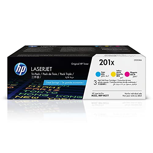 HP 201X Cyan, Magenta, Yellow High-yield Toner 3 Cartridges | Works with HP Color LaserJet Pro M252, HP Color LaserJet Pro MFP M277 Series | CF253XM