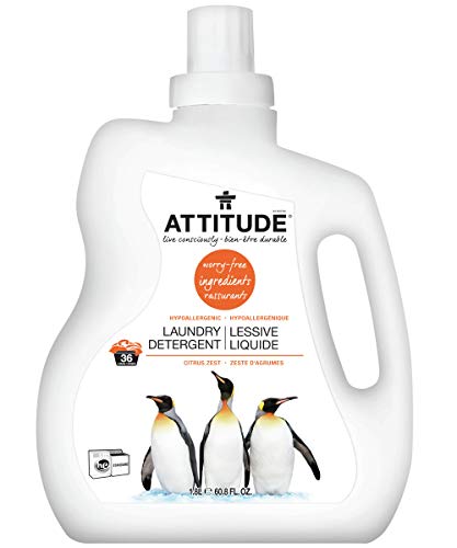 ATTITUDE Liquid Laundry Detergent, EWG Verified Laundry Soap, HE Compatible, Vegan and Plant Based Products, Cruelty-Free, Citrus Zest, 36 Loads, 60.8 Fl Oz