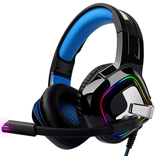 August Gaming Headphones for PC PS4 Xbox Switch Wired USB Double Jack EPG100L - Gaming Headset with RGB-LED Light Noise Reduction Microphone 50mm Driver Flip Mute 4D Surround Sound 3.5mm Cable