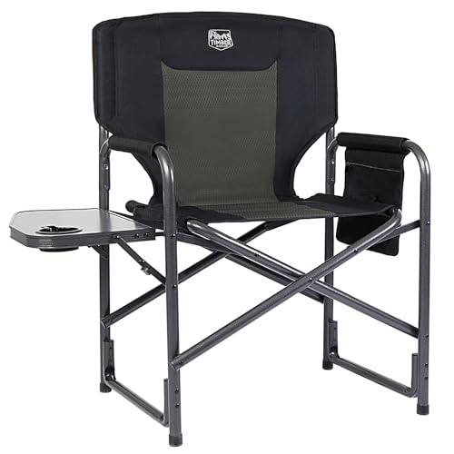 TIMBER RIDGE Lightweight Oversized Camping Chair, Portable Aluminum Directors Chair with Side Table for Outdoor Camping, Lawn, Picnic and Fishing, Supports 400lbs (Black) Ideal Gift
