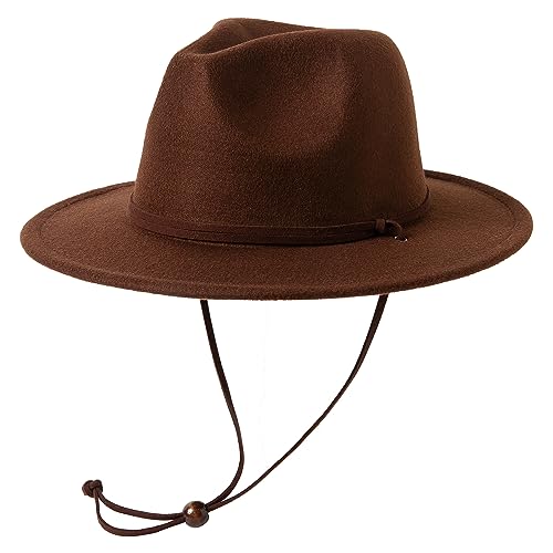 Jastore Kids Girls Boys Classic Wide Brim Floppy Belt Buckle Fedora Hat Wool Felt Hat (Style A-Brown, 4-9 Years)