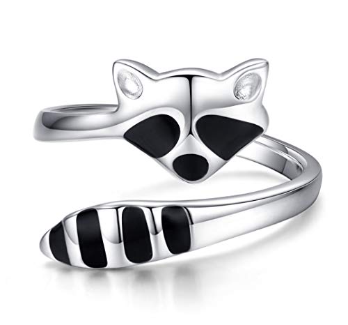 PRAYMOS 925 Sterling Silver Thumb Ring Raccoon Ring Adjustable Open Ring for Women Size 7 8 9 Jewelry Christmas Gifts