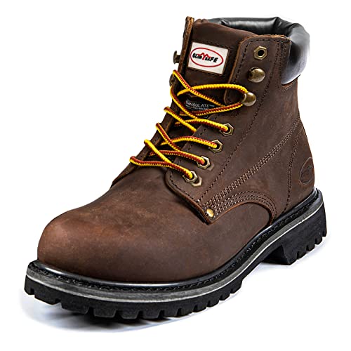 glorysafe Men's Work Boot with Soft Toe - Waterproof & Slip Resistant 6 Inch Safety Boots for Construction,Rubber Sole Lightweight Working Botas Brown