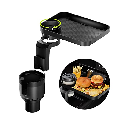 SodaRide Car Cup Holder Tray -Expander- 3 in 1 Detachable Food Table Tray with Solid Base - Road Trip Essentials Accessories Gadgets - Fits Yeti, Hydro Flask 32/40 oz