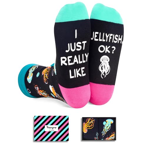 HAPPYPOP Funny Crazy Jellyfish Gifts Ocean Marine Biology Gifts Socks for Women Men Teens, Animal Lover Gifts, Jellyfish Socks Biology Ocean Socks
